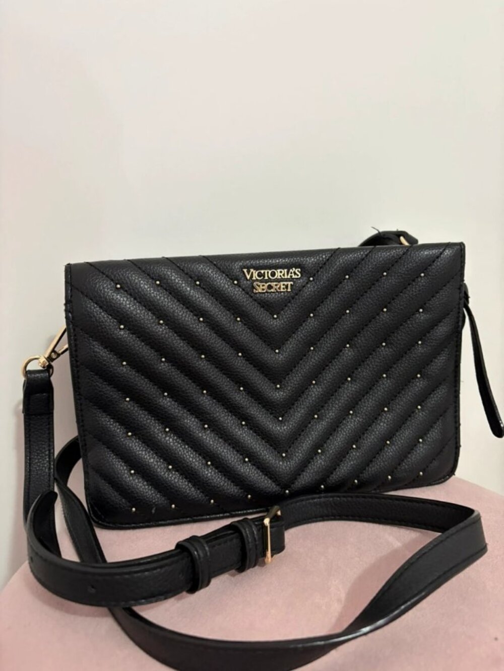 Black Quilted Studded Crossbody Bag